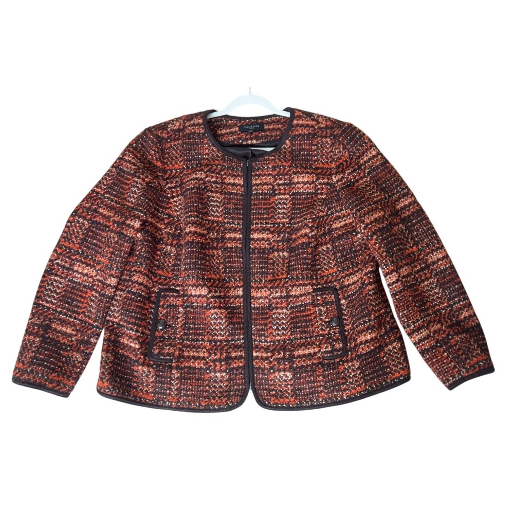 Talbots Wool Blend Full Zip Tweed Jacket Fall Colors Brown Orange | SZ: 18W